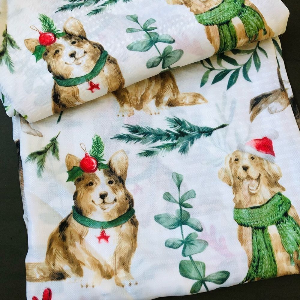 Christmas Corgi Golden Retriever Dogs Print Holiday Dog Shower Curtain